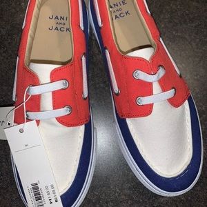 NWT Janie and jack nautical red blue white boat shoes size 5K (big boy)